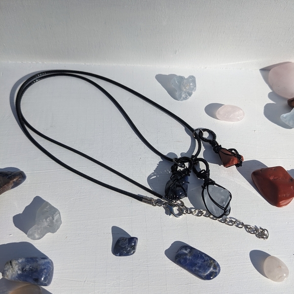 💎SOLD💎Sodalite Crystals Necklace Wire Wrap Red Jasper 🔮 - Picture 4 of 12